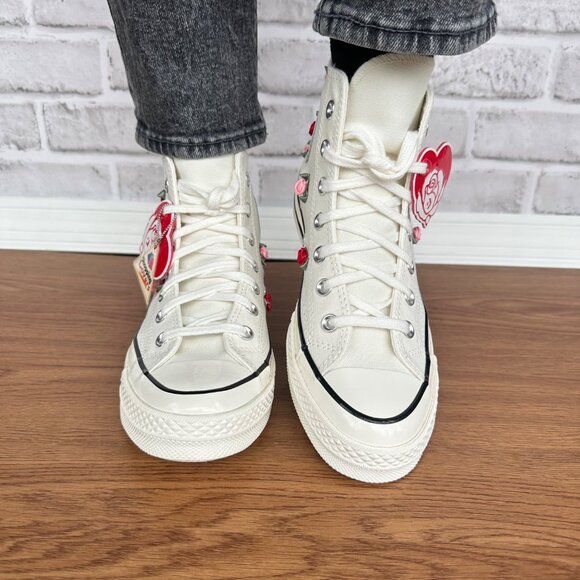 🌹Converse Chuck 70 Valentine 3D Rose Embroidered Hi 6 Men's Beige Heart A10637C - Picture 3 of 11